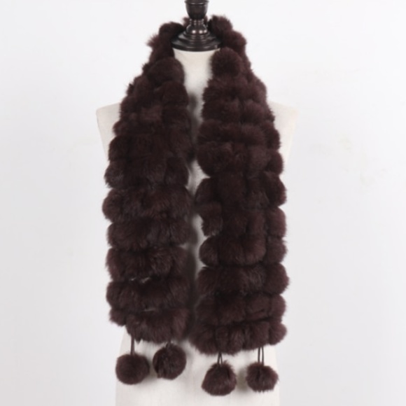 🎀 1PC SCARF BALLS FUR WRAP SHAWL RABBIT BOHO RACCON LONG NATURAL WARM WINTER - Picture 8 of 14
